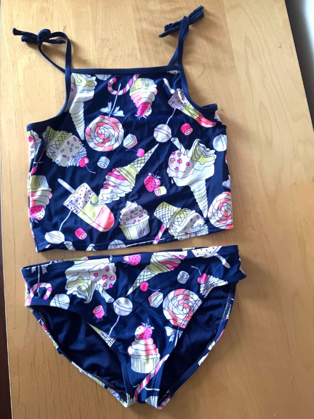 GAP Girls Navy Blue Swim Suit Set with Ice Cream Detailing (Size Kids XXL 14-16)